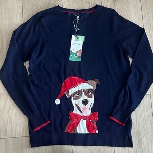 NWT Joules Womens Navy Sweater with Santa Dog Design